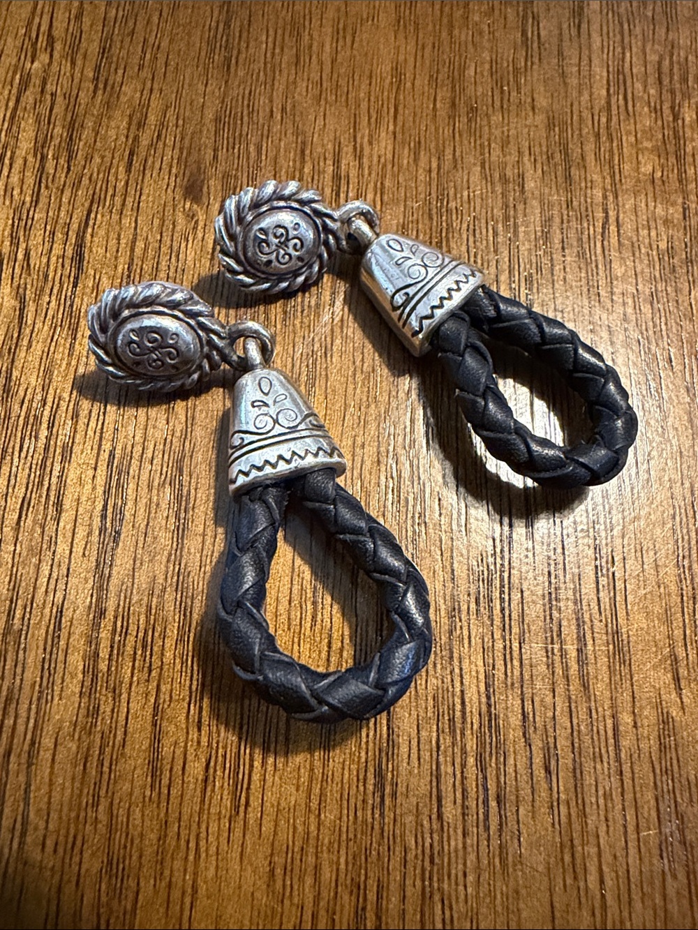 Brighton Braided Black Leather Drop Earrings with Silver Accents